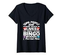 Womens Bingo People Wait Lives Meet Bingo Buddy V-Neck T-Shirt