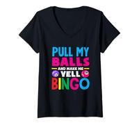 Womens Bingo Player Pull My Balls And Make Me Yell Bingo V-Neck T-Shirt