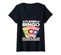 Womens Bingo Playing Bingo Has Taught Me New Curse Words V-Neck T-Shirt