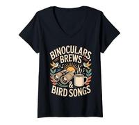 Women's Binocular Brews & Bird Songs Birdwatching Coffee V-Neck T-Shirt