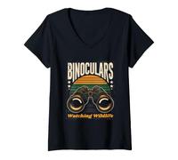 Women's Binoculars Watching Wildlife Retro Sunset Vintage V-Neck T-Shirt
