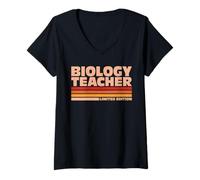 Women's Biology Teacher Retro Sunrise V-Neck T-Shirt