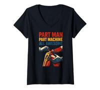 Womens Bionic Knee Part Man Part Machine Fun Mens Surgery Recovery V-Neck T-Shirt