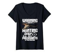 Womens Bird Hunter Pheasant Slayer Warning Pheasant Hunting V-Neck T-Shirt