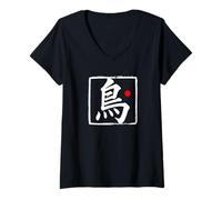 Womens “Bird” Japanese Brush Script Word Art V-Neck T-Shirt