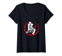 Womens “Bird” Japanese Word Kanji Character V-Neck T-Shirt