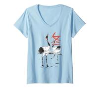 Women's Bird Lover Graphic Birdwatcher Chinese Cranes V-Neck T-Shirt