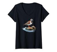 Women's Bird Series. Ruddy Turnstone. V-Neck T-Shirt