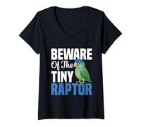 Womens Birdkeeping Lover Bird Owner Beware Blue Crowned Conure V-Neck T-Shirt