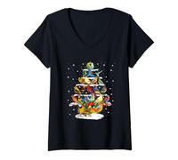 Womens Birds Christmas Tree V-Neck T-Shirt