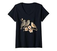 Womens Birds On a Branch Sakura Watching Birding Watcher Lover V-Neck T-Shirt