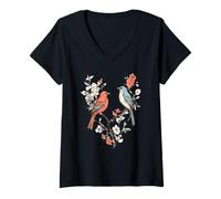 Womens Birds On A Tree Branch Birding Bird Watching Bird V-Neck T-Shirt