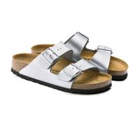 Women's Birkenstock Silver Arizona Birko-Flor Silver Regular Flip-Flops Wide (1012282)