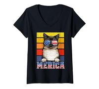 Women's Birman Cat 4th of July Merica American Mericat Cats Lovers V-Neck T-Shirt