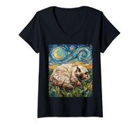 Women's Birman Cat Starry Night Sleeping Feline Artwork V-Neck T-Shirt