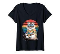 Womens Birman Cat Sunglasses Hawaiian Beach Summer Vacation V-Neck T-Shirt
