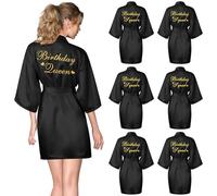 Women's Birthday 6 Pcs Squad Robes Birthday Party Queen Spa Bathrobe Sleepover Party Robes Kimono Spa Robe Silky Gown