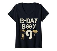 Women's Birthday Boy 9 Year Old Soldier Birthday Party Army B-Day V-Neck T-Shirt