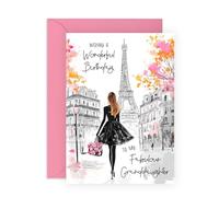 Women's Birthday Card - Wonderful Ganddaughter - Presents for Her, Ladies, Girls, Family from Grandma or Grandpa - Beautiful in Paris - Comes with Fun Stickers