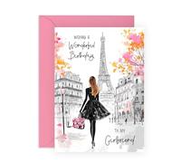 Women's Birthday Card - Wonderful Girlfriend - Presents for Babe, Hun, Other Half, Darling, Her, Ladies from Boyfriend - Beautiful in Paris - Comes with Fun Stickers