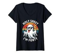 Women's Birthday Halloween 40th Ghost Holy Sheet I'm Forty V-Neck T-Shirt
