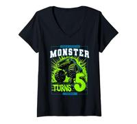 Womens Birthday Monster Truck 5 Year Old Boys This Little Turns 5th V-Neck T-Shirt