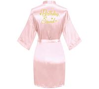 Women's Birthday Party Queen and Squad Robe Kimono SPA Bathrobe with Gold Glitter, Pink Birthday Squad, L/XL