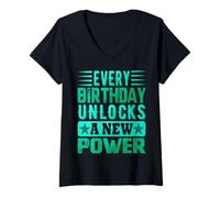 Womens BIRTHDAY POWER UNLOCK - CELEBRATE LEVEL-UP STYLE V-Neck T-Shirt