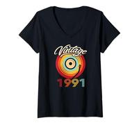 Womens Birthday Vinyl Vintage 1991 Retro Record LP V-Neck T-Shirt