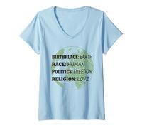 Womens Birthplace Earth Race Human Politics Freedom Love V-Neck T-Shirt