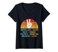 Womens Birthplace Earth Race Human Politics Freedom Religion Love V-Neck T-Shirt