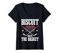 Womens Biscuit Meets The Basket Hockey Goalie Puck Fans V-Neck T-Shirt