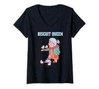 Women's Biscuit Queen Crumb Chaos Funny Grandma Feeds the Birds V-Neck T-Shirt