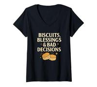 Womens Biscuits Blessings Bad Decisions Funny Comfort Food V-Neck T-Shirt