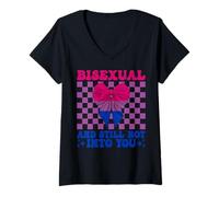 Womens Bisexual And Still Not Into You Funny Bi Pride Flag LGBTQ V-Neck T-Shirt