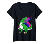 Womens Bisexual Dinosaur LGBT-Q Cool T-Rex Subtle Bi Pride Flag V-Neck T-Shirt