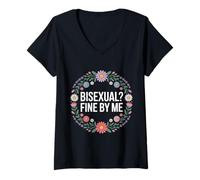 Women's Bisexual Fine By Me LGBTQ+ Message Pride - V-Neck T-Shirt