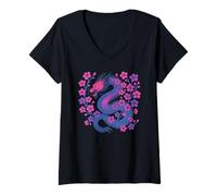 Womens Bisexual Japanese Dragon Bi Pride Flag Colors Floral V-Neck T-Shirt