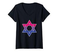 Womens Bisexual Jewish Gift Bi Israeli Pride Flag Star of David V-Neck T-Shirt