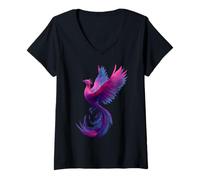 Womens Bisexual Phoenix Bird Bi Pride Flag Rising From Ashes V-Neck T-Shirt