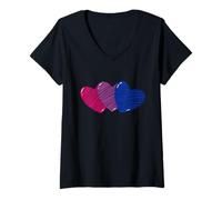 Womens Bisexuality Pride Hearts Bisexual Rainbow Flag Bi LGBTQ Ally V-Neck T-Shirt