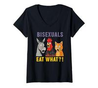 Women's Bisexuals eat What Donkey Chicken and cat V-Neck T-Shirt