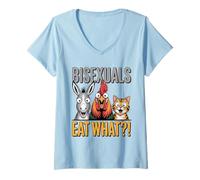 Womens Bisexuals Eat What Funny LGBTQ Pun Gay Pride Adult Humor V-Neck T-Shirt