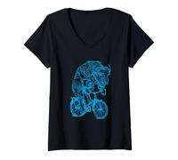 Women's Bison Cycling Bicycle Buffalo Funny Animal Riding Bike V-Neck T-Shirt