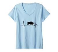 Womens Bison Heartbeat Buffalo V-Neck T-Shirt