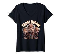Womens Bison Team Funny Cartoon American Buffalo Wild West Cowboy V-Neck T-Shirt
