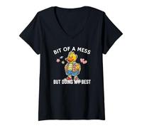 Womens Bit of A Mess But Doing My Best Cruise Duck Positive Fun V-Neck T-Shirt