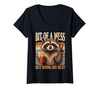 Women's Bit of A Mess But Doing My Best Raccoon V-Neck T-Shirt