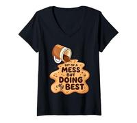 Women's Bit of a Mess But Doing My Best Spilled Coffee Graphic V-Neck T-Shirt
