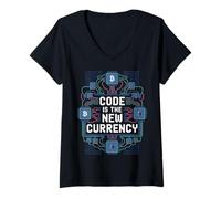 Womens Bitcoin Crypto Code is The New Currency Blockchain V-Neck T-Shirt